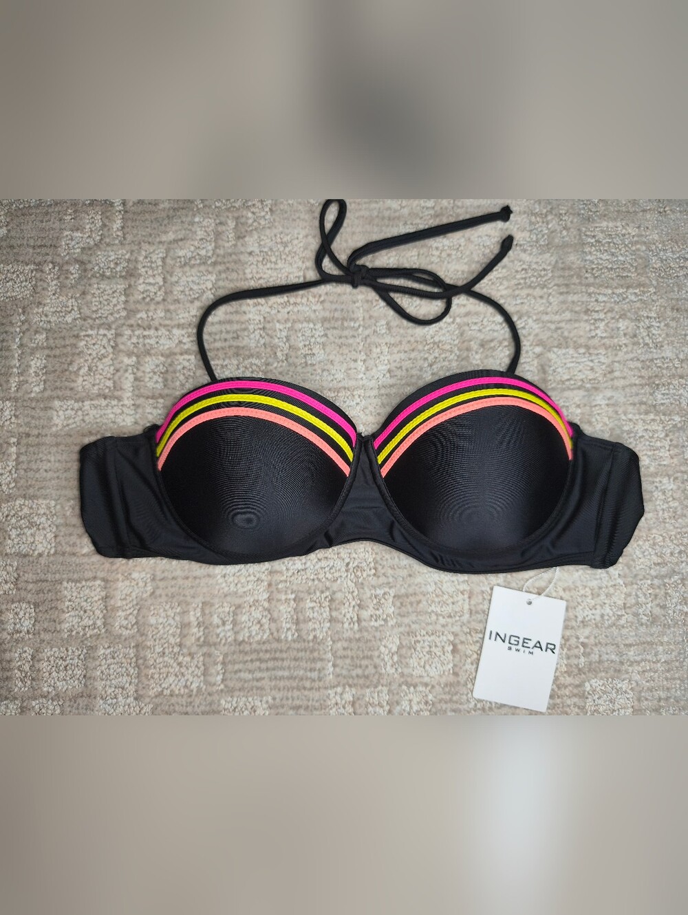 NWT Ingear Women's Swim Bikini Top Size M Black Multi Color